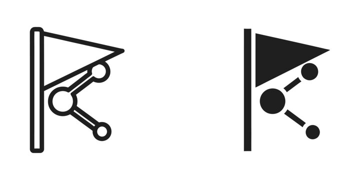 Comparison of filled and unfilled geometric flag icons with circular nodes connected by lines