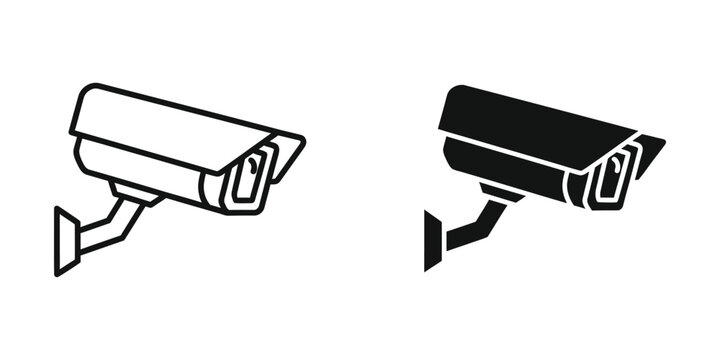 Comparison of two different types of surveillance camera designs shown in black and white