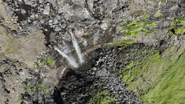 Drone shot of Foss&aacute; Waterfall, the highest waterfall on Faroe Islands