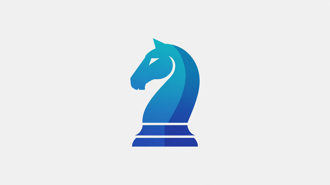 A stylized, minimalist logo design featuring a blue chess knight, symbolizing strategy and intelligence