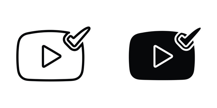 Approved and verified play button icons with checkmarks in different styles