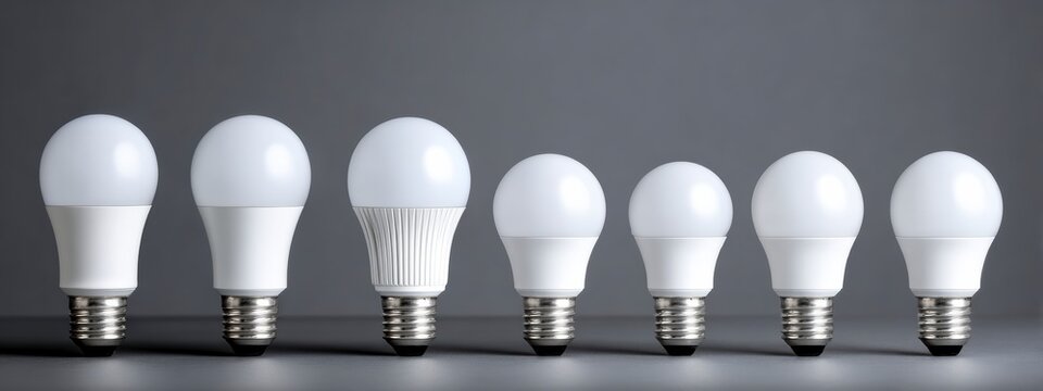 Row of LED Bulbs: Energy-Efficient Lighting Solutions on Gray Backdrop