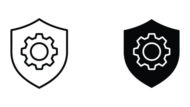 Contrast between light and dark shield icons featuring gear symbols