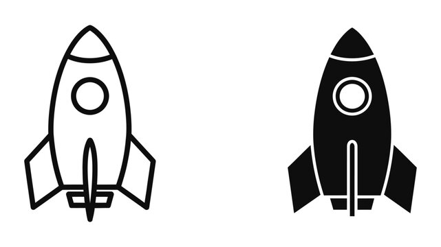 Contrasting styles of rocket ships depicted in black and white line art