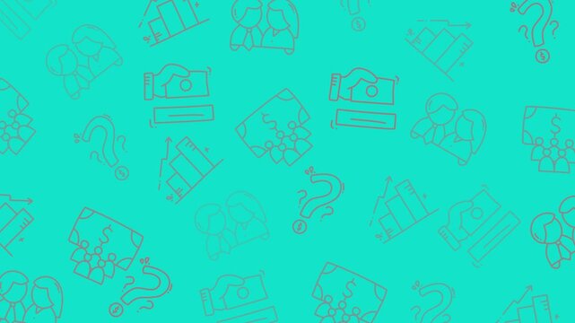 Seamless looping business animation featuring customer, payment, chart and support icons in doodle style. Great for fintech, customer service, sales, HR and corporate presentations.