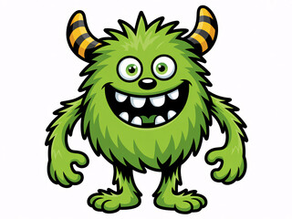 Fototapeta premium A cartoon green monster with horns and a big smile on its face