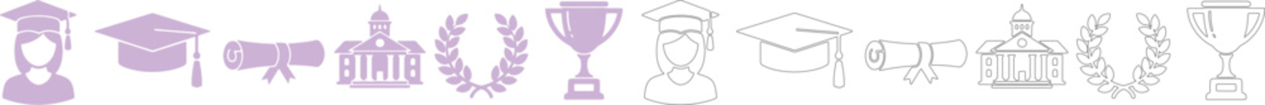 Graduation mortarboard cap diploma laurel wreath trophy building