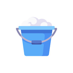 plastic blue bucket, cleaning container, with foam, colorful vector flat style illustration © point of BORT
