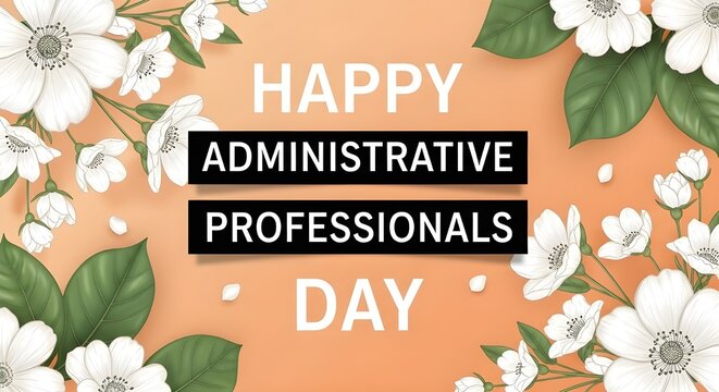 Happy administrative professionals day celebration with colorful office elements