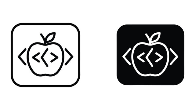 Contrast of apple logos with code brackets on different backgrounds