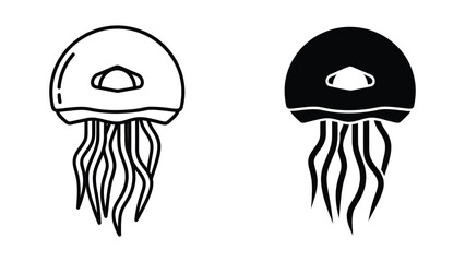 Contrasting depictions of a jellyfish in black and white versus solid black © MDAROB