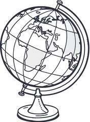 Obraz premium Terrestrial globe isolated. Isolated antique-style desk globe, geographical sphere on gold metal stand, world map display.