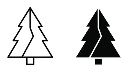 Obraz premium Contrasting filled and outlined christmas tree designs with different visual styles