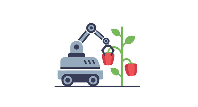 Robot arm picking red pepper plant.