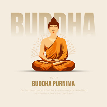 Happy Buddha Purnima Illustration with Meditating Buddha and Spiritual Peace Theme, vector illustration.