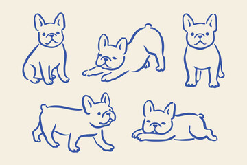 Obraz na płótnie Canvas French bulldog set naive doodle vector illustration