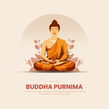 Happy Buddha Purnima Illustration with Meditating Buddha and Spiritual Harmony Theme, vector illustration.