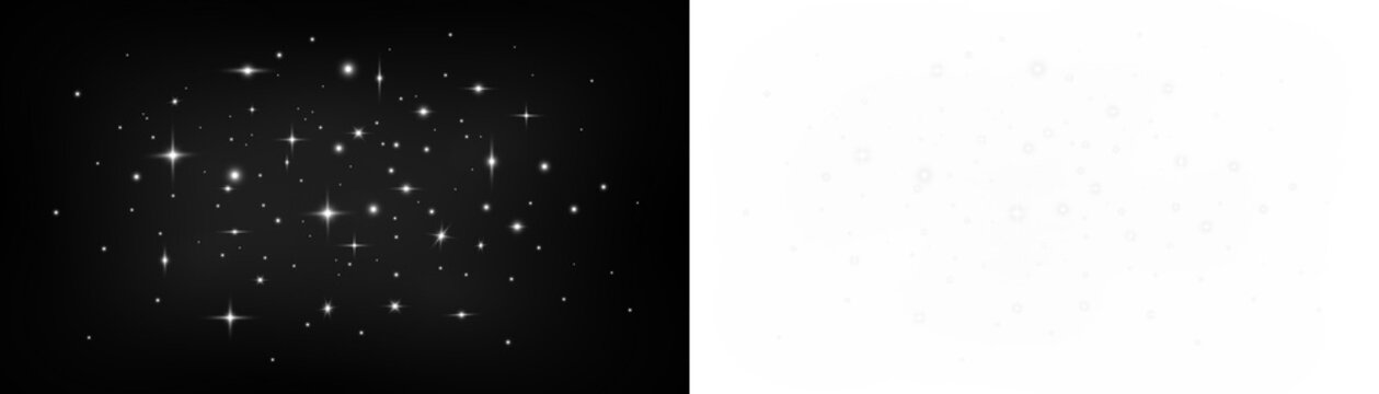 Sparkling realistic glitter twinkling stars light glowing particles overlay for dark night sky cosmic fantasy star background on transparent png