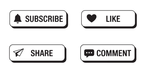 Fototapeta premium Set of social media call to action buttons like subscribe like share and comment icons.