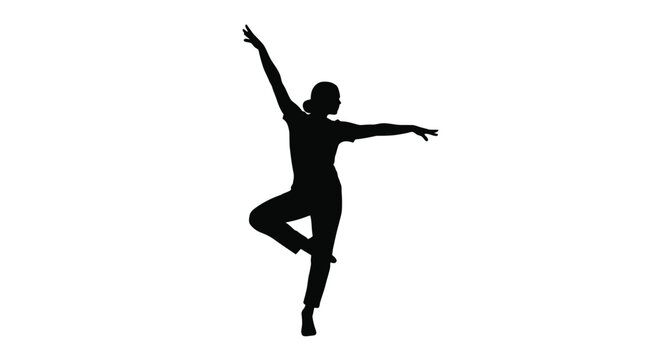 Silhouette of a woman performing a yoga pose against a white background