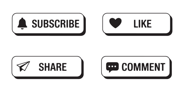Set of social media call to action buttons like subscribe like share and comment icons.