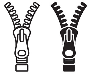 zipper icon set, clothing fastener symbol, minimal vector outline and solid illustration isolated on transparent background © Ярослав Дацко