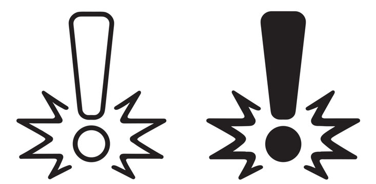 exclamation mark alert icon set, warning and attention symbol, minimal vector outline and solid illustration isolated on transparent background