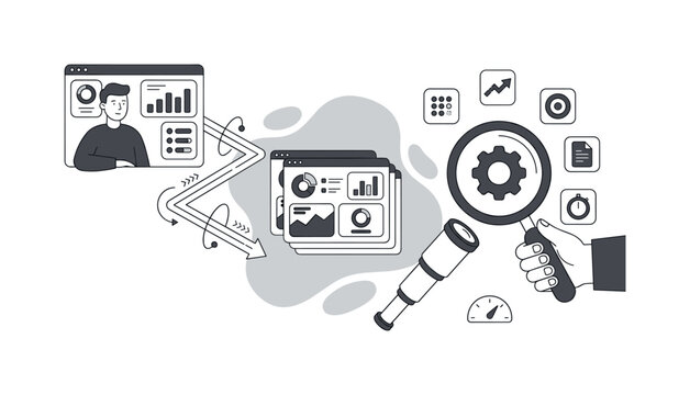 Business analytics and data visualization process with user interface elements