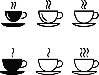 Obraz premium Coffee cup icon set with hot beverage symbols in flat and outline styles for cafe menu design