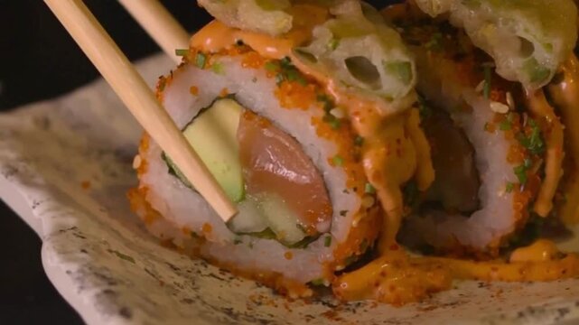 Gourmet Sushi Roll With Spicy Mayo and Tempura