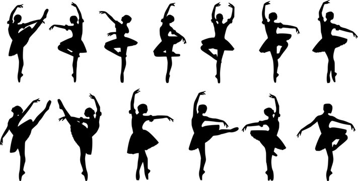 Set of woman performing belly dancing silhouette vector illustration
