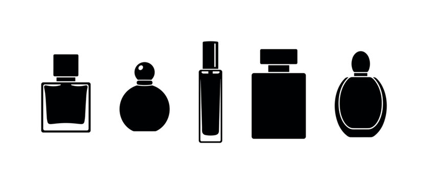 Square perfume bottle thick glass body, round perfume bottle bulbous shape, tall cylindrical perfume bottle slim profile,