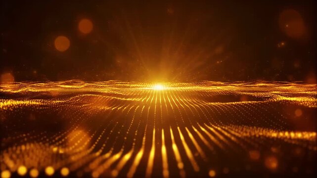 Golden digital waves shimmering particles light streaks abstract background motion graphics , Golden shimmering light particles with digital flowing waves, Abstract futuristic background .