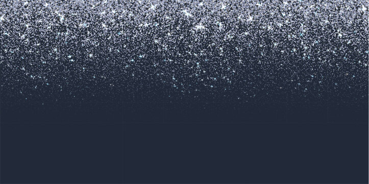 Silver shiny dust spray effect and glitter star particles, falling sequin and shimmer luminous particles vector background. Holiday celebration luxury abstract overlay with confetti and glow texture