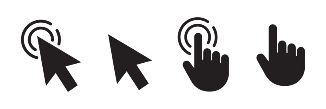 Computer mouse click cursor gray arrow icons set and loading icons. Cursor icon. Mouse click cursor collection. Hand cursor click icon set pointer sign and symbol . Computer mouse clicking finger icon
