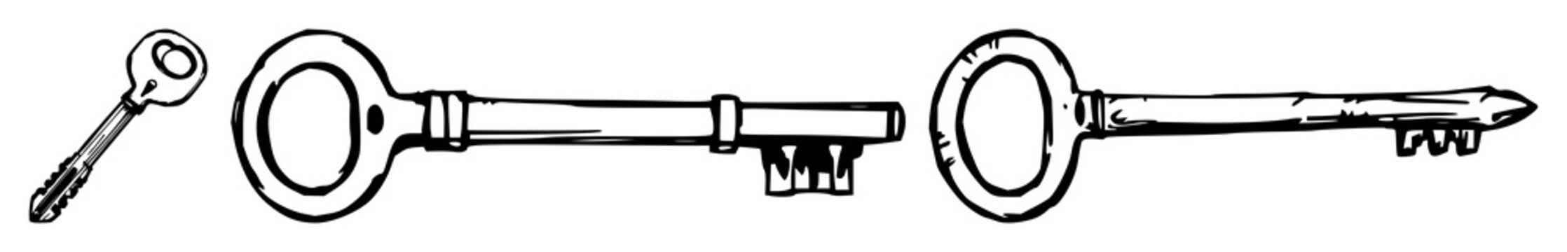 Old key set with rough sketchy art design featuring antique, vintage, retro with metal and grunge textures