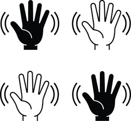 Fototapeta premium Waving hand icon variations with motion lines flat vector illustration for greeting communication interaction and user interface design