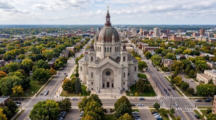 Fototapeta premium Aerial drone view of the Cathedral of Saint Paul in Minnesota city