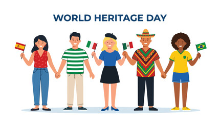 Fototapeta premium vector of a group of people from different countries standing together holding hands celebrating 