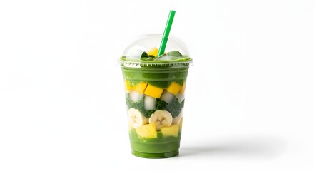 Fototapeta premium Green smoothie with fresh fruit and vegetables isolated on white background