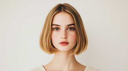 Fototapeta premium Natural lob haircut showcase studio setting portrait photography soft lighting close-up beauty concept
