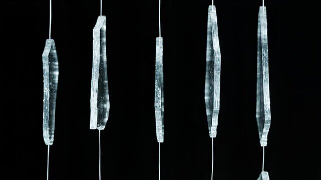 Abstract Glass Shards Hanging and Reflecting Light.