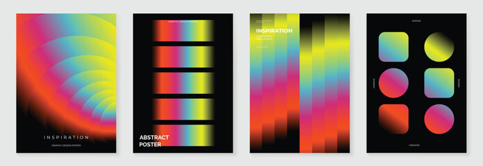 Obraz na płótnie Canvas Abstract gradient poster background vector set. Minimalist style cover template with vibrant perspective 3d geometric prism shapes collection. Ideal design for social media, cover, banner, flyer.