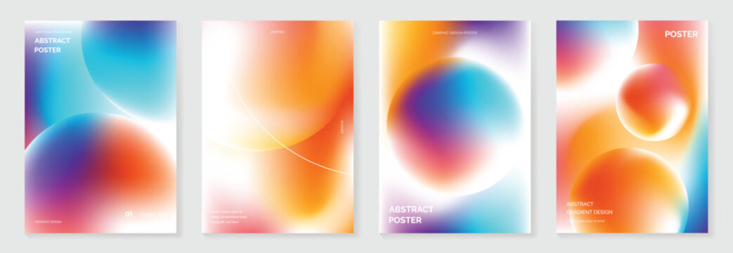 Abstract gradient poster background vector set. Minimalist style cover template with vibrant perspective 3d geometric prism shapes collection. Ideal design for social media, cover, banner, flyer.