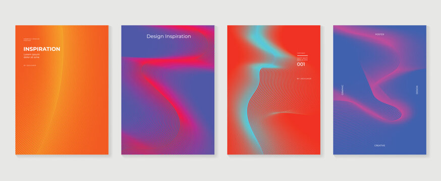 Abstract gradient poster background vector set. Minimalist style cover template with vibrant perspective 3d geometric prism shapes collection. Ideal design for social media, cover, banner, flyer.