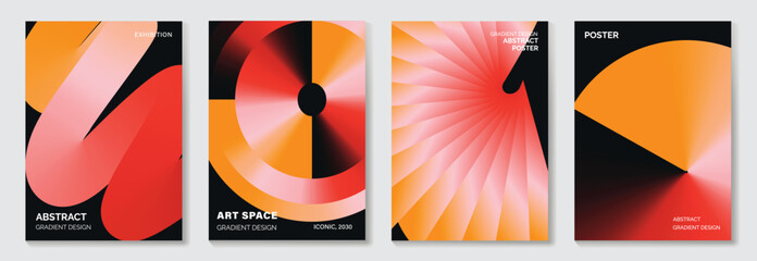 Plakat Abstract gradient poster background vector set. Minimalist style cover template with vibrant perspective 3d geometric prism shapes collection. Ideal design for social media, cover, banner, flyer.