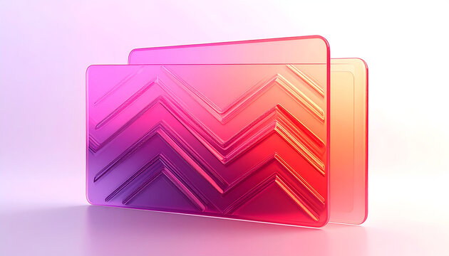 Colorful abstract glass folder icon with chevron pattern in pink magenta and red tones; modern translucent folder design geometric background