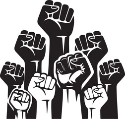 Obraz premium group of raised fists in solidarity protest illustration on white background
