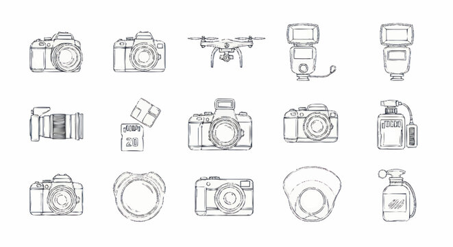 Cameras and photography equipment icons.