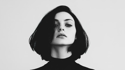 Fototapeta premium Minimalist portrait of a woman with shoulder-length hair studio setting artistic chaos gigapixel quality